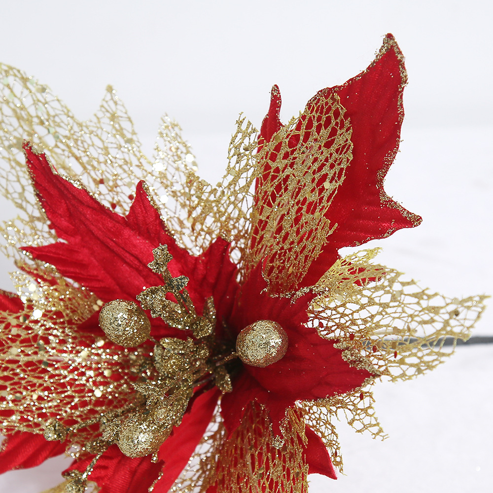 Ventas transfronterizas calientes 30cm flores de Navidad flores de simulación de tela sequinilla DIY flores de decoración de Navidad simulación