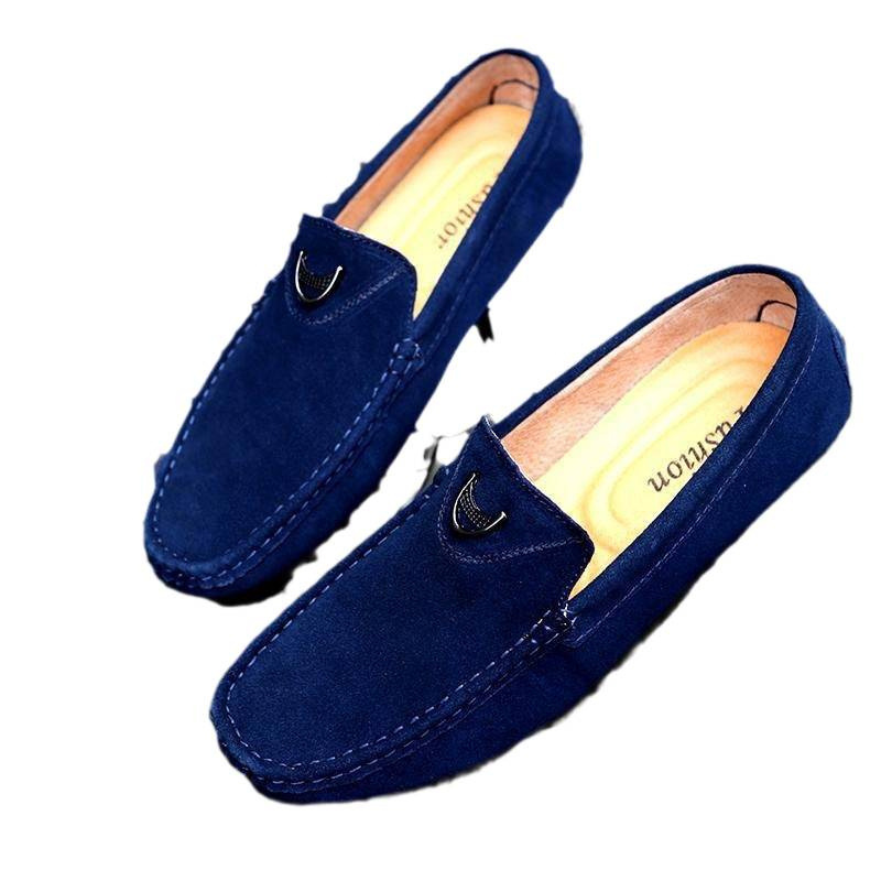 2025 verano nuevos zapatos Bean zapatos de hombre de cuero genuino esmerizado estilo coreano zapatos negros casuales de un solo pie con un par de zapatos