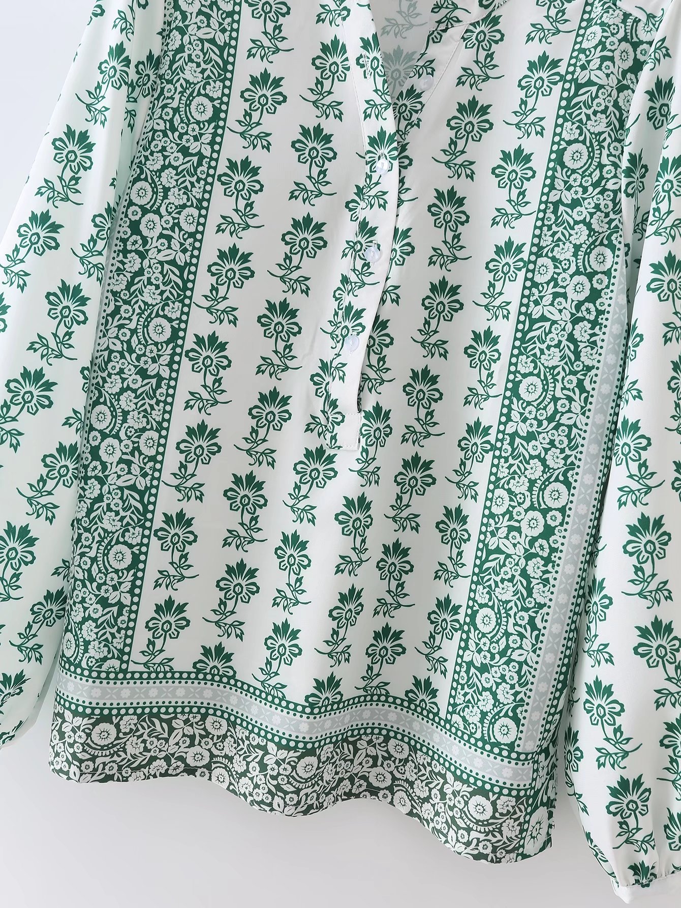 v neck green plant print blouse nihaostyles wholesale clothing NSAM81978