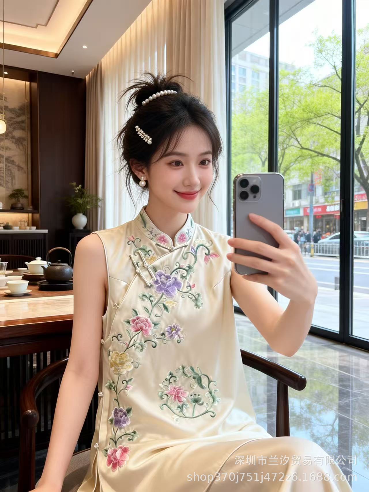 9007 New Chinese-Style Improved Floral Suzhou Embroidery Acetate Small Qipao