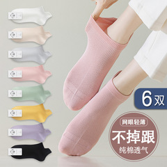 6雙-女襪夏季薄款純棉短襪透氣防臭網眼船襪春夏純色淺口女