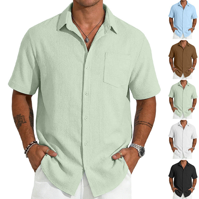 Europa y los Estados Unidos Amazon verano nuevo color sólido de bolsillo con solapa Cardigan camisa de manga corta comercio exterior transfronterizo camiseta casual