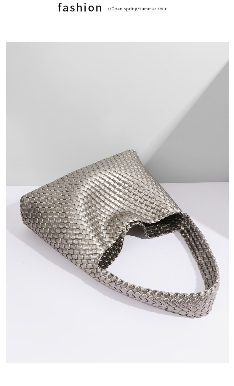 855g Weight Polyester Lining Material Magnetic Buckle Closure Type Single Shoulder Strap Strap Type Tote Bag Bags Type Casual, Daily Occasion Pu Leather Material Solid Color Pattern All Seasons Season Women's Gender Vintage Style, Classic Style Style Square Shape Large Size Women's Bags Hand-Woven Large Capacity Underarm Bag Ladies Spring And Summer New Metal Sense Easy Matching Tote Bag
