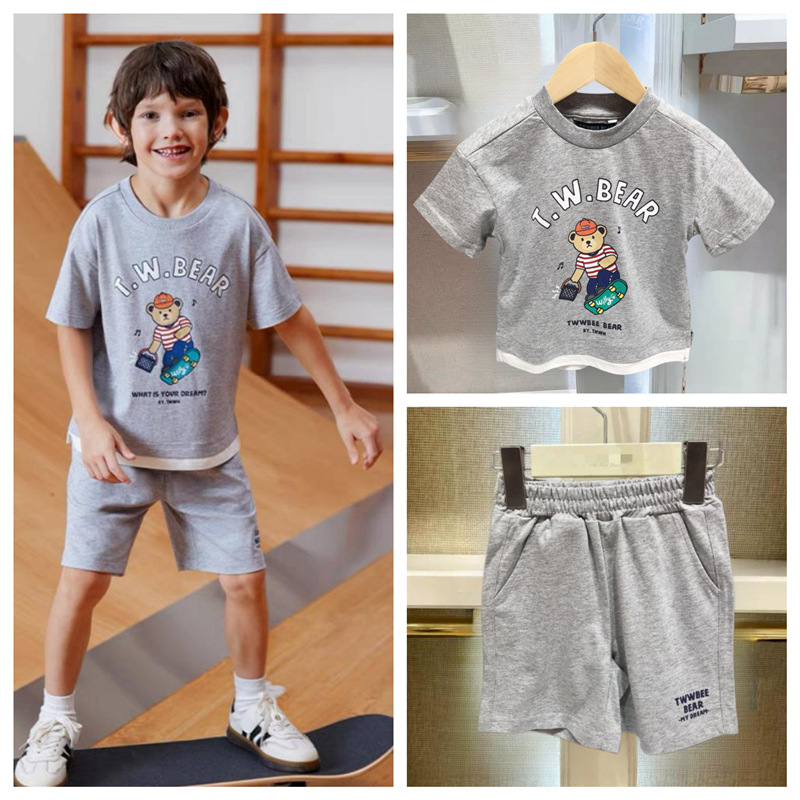 韩版童装招代理夏款男童运动短袖T恤5分短裤两件套装TTCZ24M491R