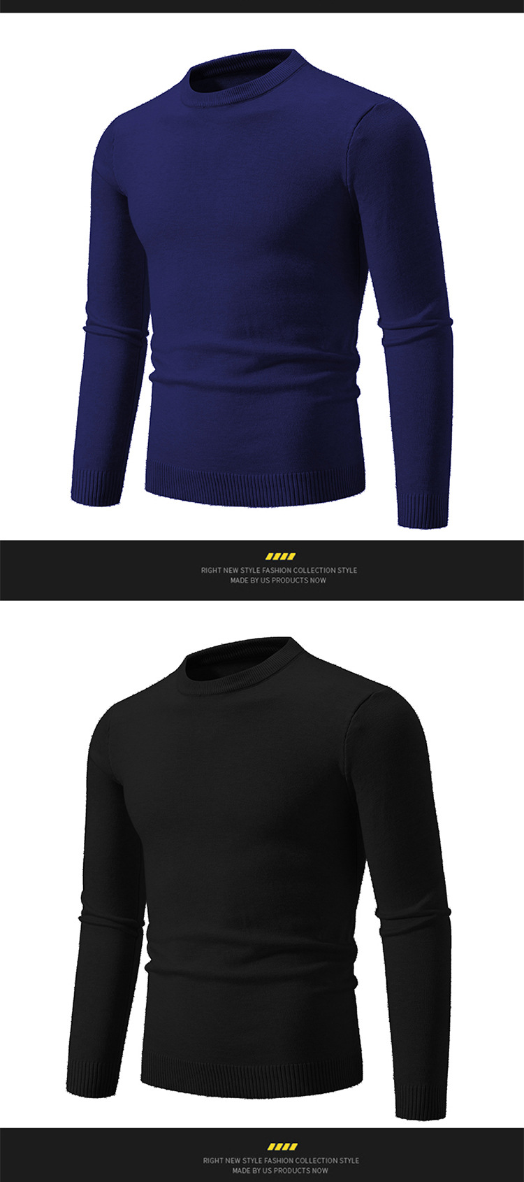 Classic Men's Crewneck Sweater Solid Colour Minimalist Knit Top_voghion.com