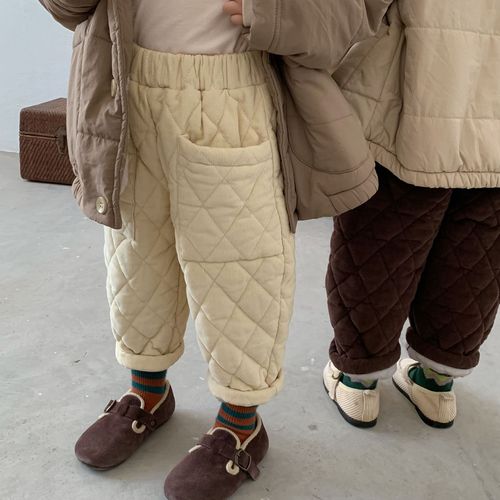 Korean children's clothing children's new winter quilted trousers for boys and girls baby quilted rhombus thickened corduroy trousers