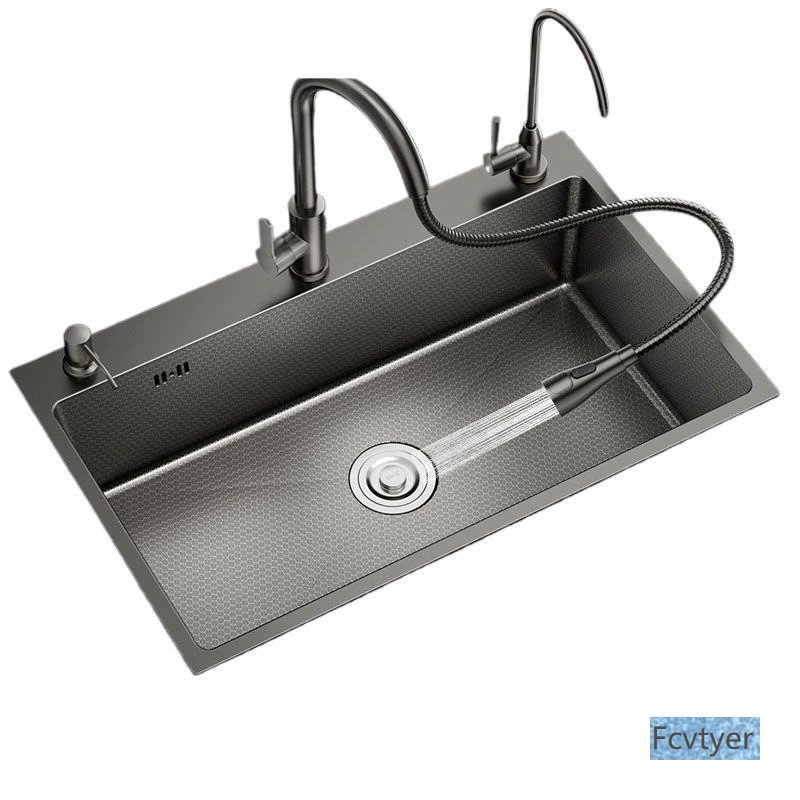 Makeup brand Honeycomb embossed anti-scratch large single-slot kitchen gun grey sink stainless steel antibacterial non-stick oil household vegetable wash basin