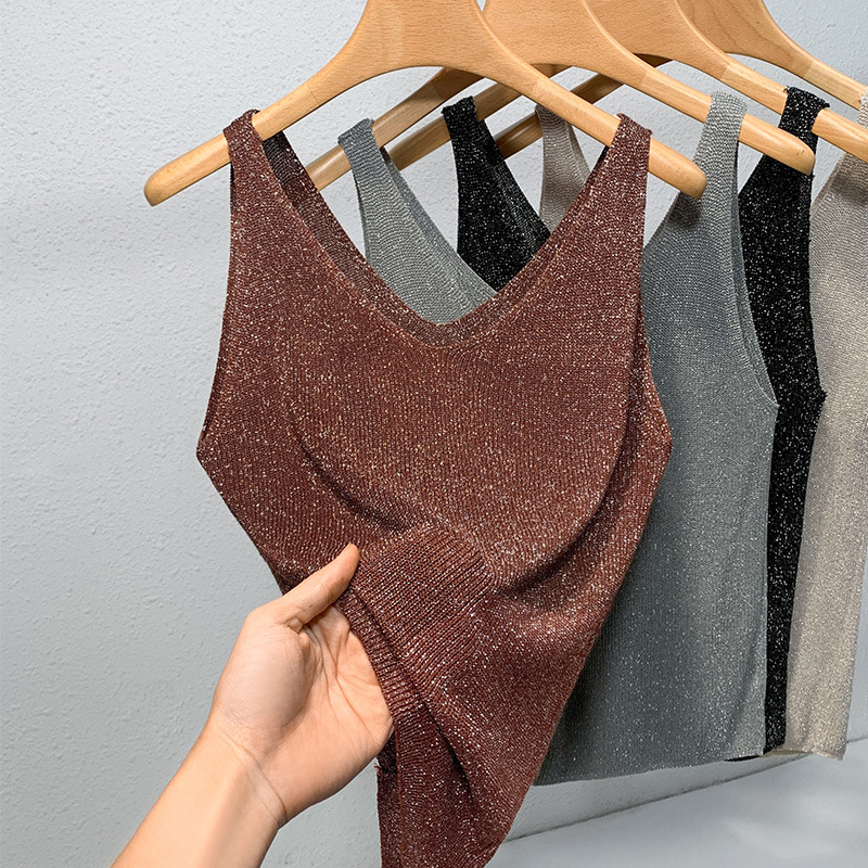 Ropa interior de las mujeres de punto de seda de brillo camisola 2024 primavera y verano europeo nuevo estilo occidental suelto sin mangas superior