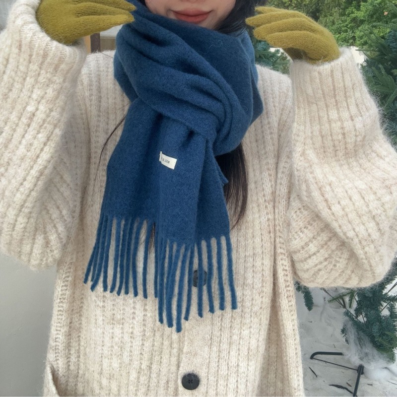 新款秋冬季女款羊毛混纺围巾纯色流苏韩版百搭时尚氛围感保暖围脖|undefined