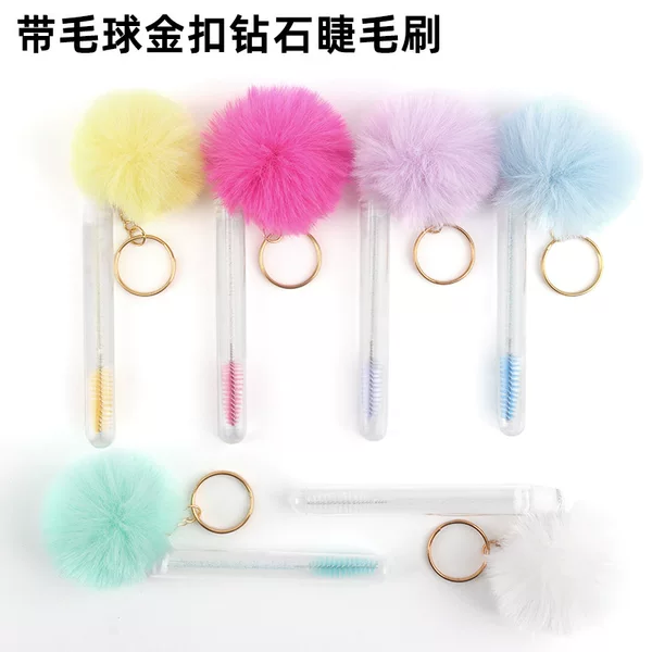 Wholesale Disposable Eyelash Brush Eyelash Roll Eyebrow Comb Makeup Brush with Hair Ball Gold Buckle Diamond Tube Eyelash Brush