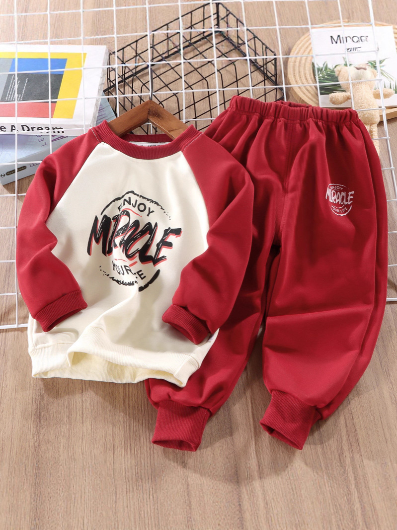 Children's Spring and Autumn Outfits, Boys' Stylish Autumn and Winter Clothing, Boys' Autumn Sweatshirt Two-Piece Set, Toddler Baby Clothes Wholesale