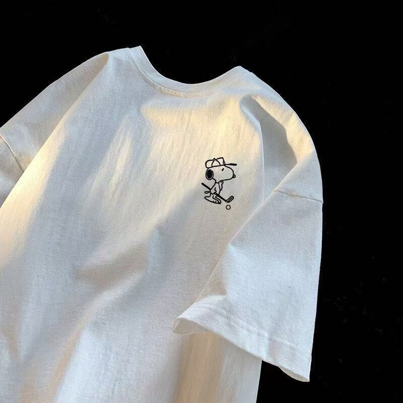 Milk Silk Summer Versatile Snoopy Print T-Shirt Short-Sleeve Unisex Loose Retro Street Style Tee Shirt Milk Silk Summer Versatile Snoopy Print T-Shirt Short-Sleeve Unisex Loose Retro Street Style Tee Shirt