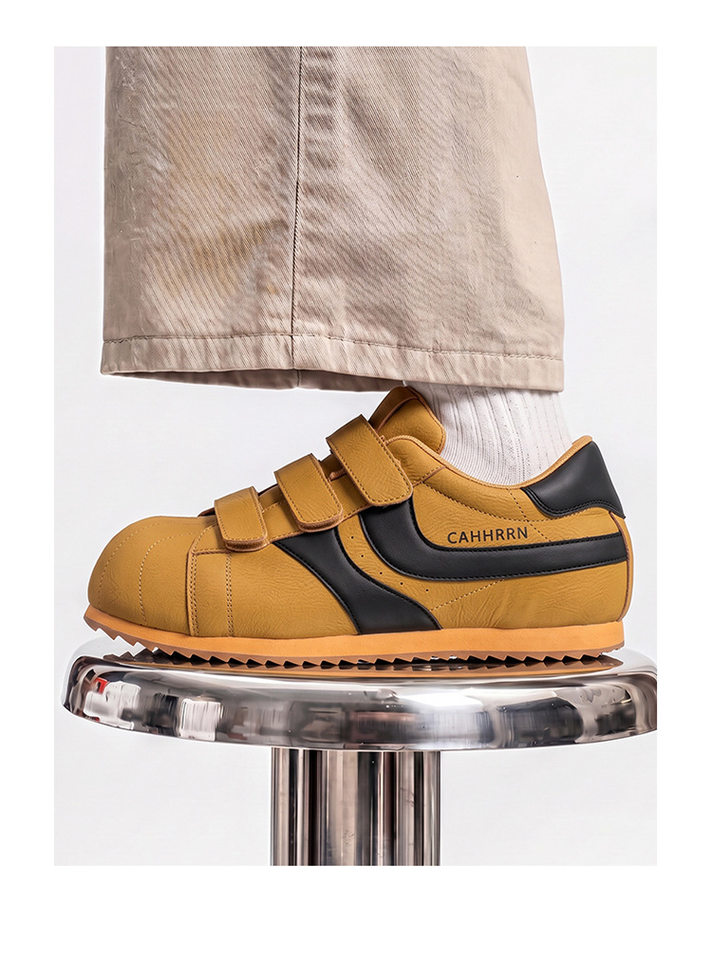 Giày sneaker nam mũi tròn khóa dán kiểu Đức huấn luyện, đế bằng gót thấp 1–3 cm, phối màu trơn — A2862 màu trắng, A2862 màu vàng, A2862 màu đen chi tiết 9