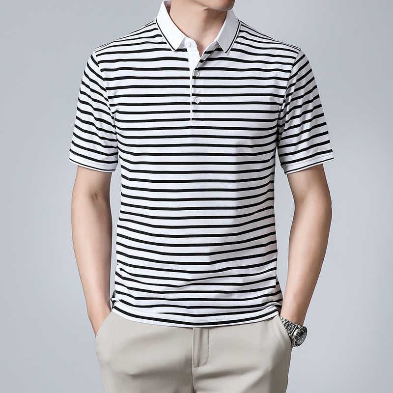 2022 summer Short sleeved Lapel polo leisure time Trend Versatile Easy T-shirt Korean Edition stripe jacket Thin section
