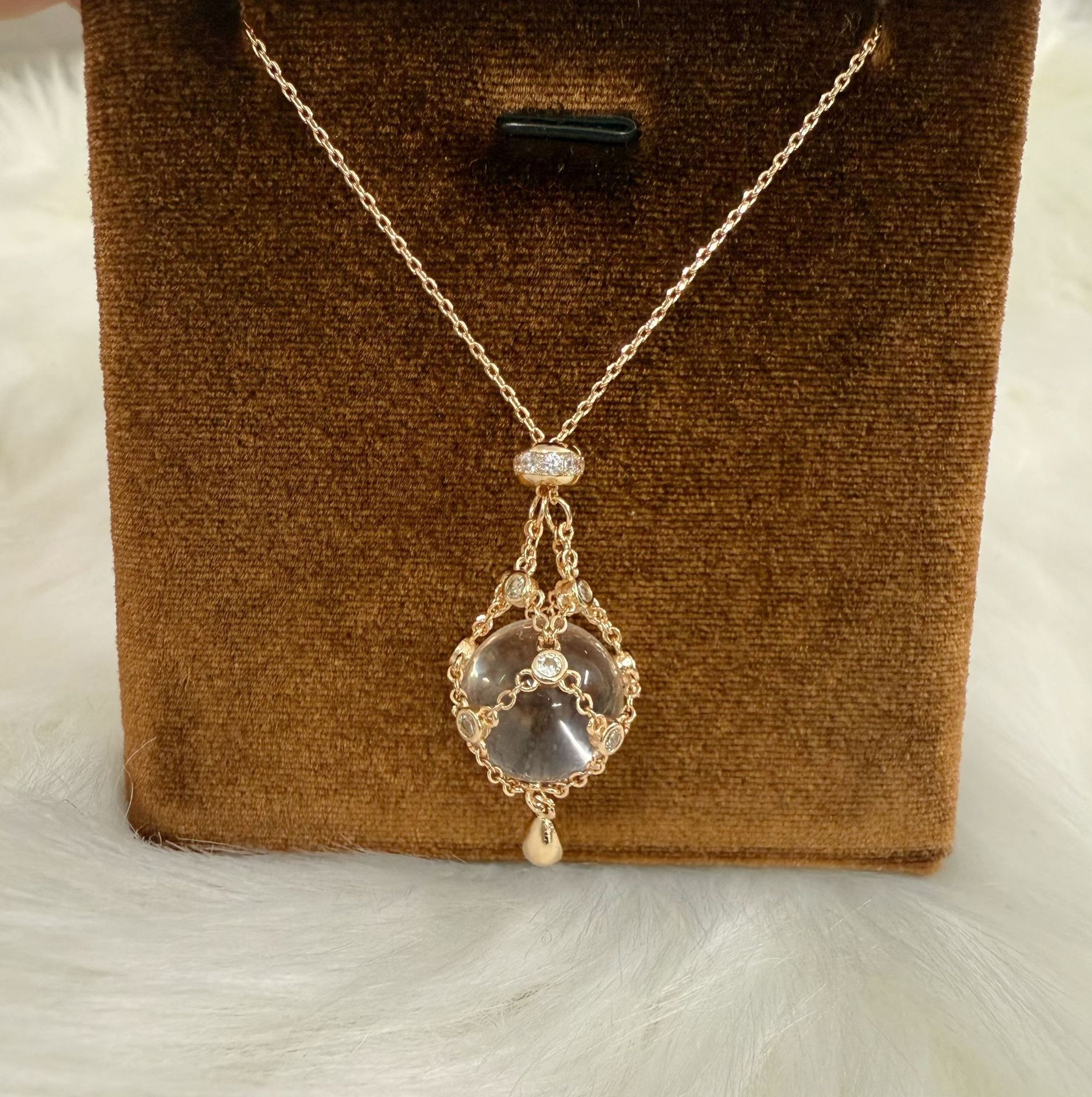 샴페인 버블 네트 크리스탈 목걸이 - 14mm