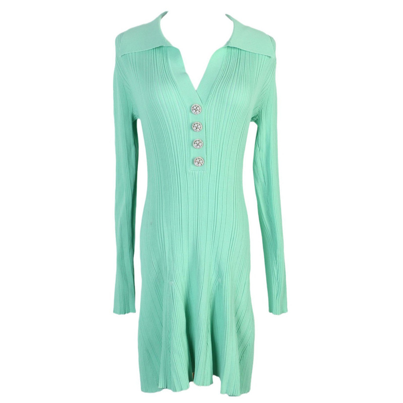 Zhuo Ya Fishtail Skirt Women's Ice Silk Lapel Waist A- Line Skirt Socialite French Hip Knitted dress Spring and Autumn New Arrival