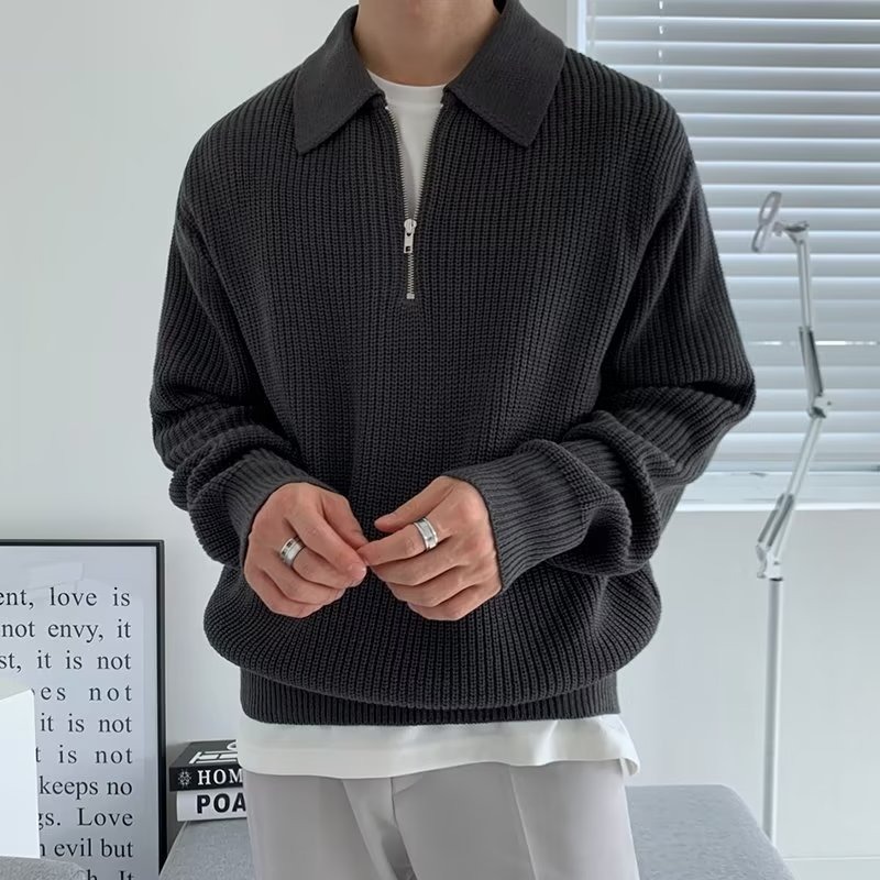 半ファスナーセーター男性秋冬モデル日系レトロ高級感があります。|undefined