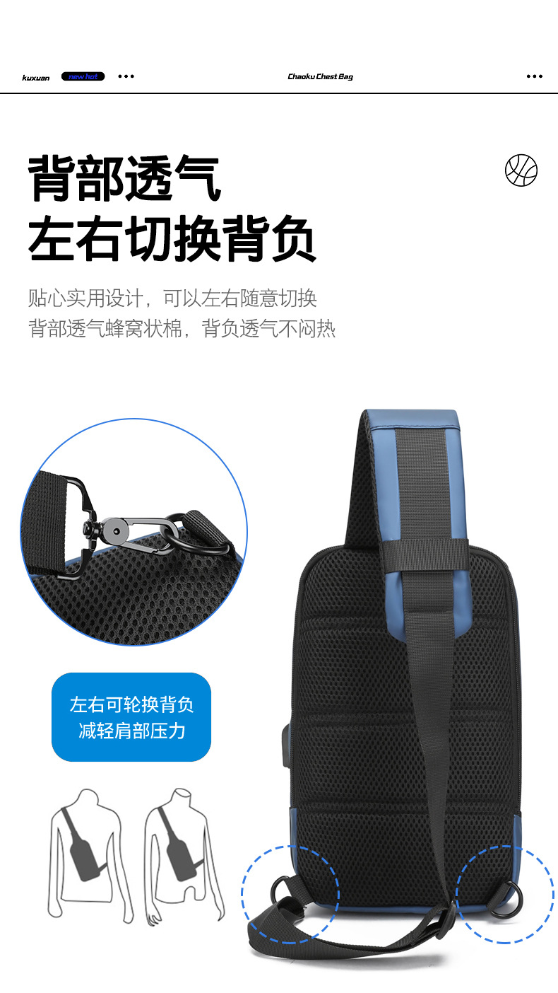 Cross-border chest bag, men's crossbody bag, single-shoulder backpack, multi-functional large-capacity charging crossbody small bag, messenger bag, men's bag undefined