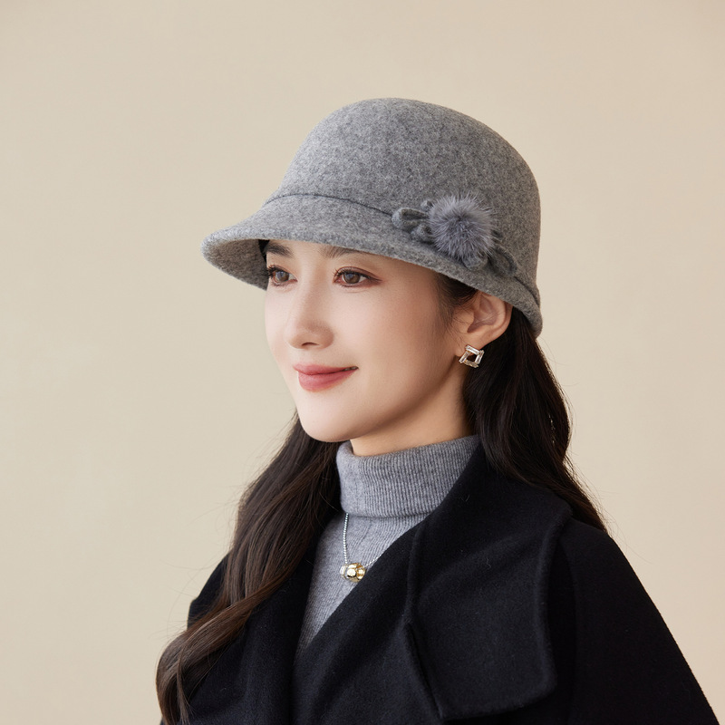 羊毛呢渔夫帽女秋冬季韩版中老年人保暖优雅帽子英伦复古盆帽批发|undefined