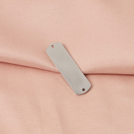 Stainless steel double hole long jewelry accessories pendant bracelet necklace perforated rectangular tag laser logo