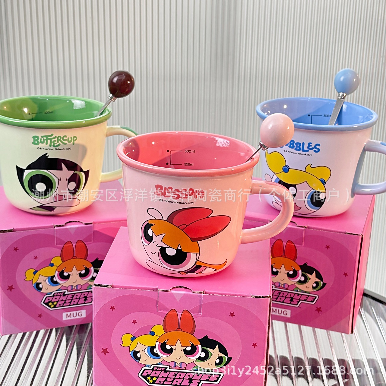 [Genuine Co-branded] Powerpuff Girls Cartoon Ceramic Mug Home Drinking Cup Milk Cup Souvenir