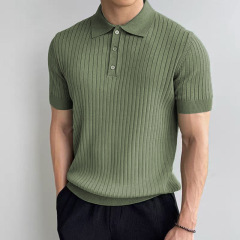 ニット半袖tシャツ男性poloシャツ夏ファッションブランド高級カジュアル上着ファッションシンプルな襟付き韓国版tシャツ