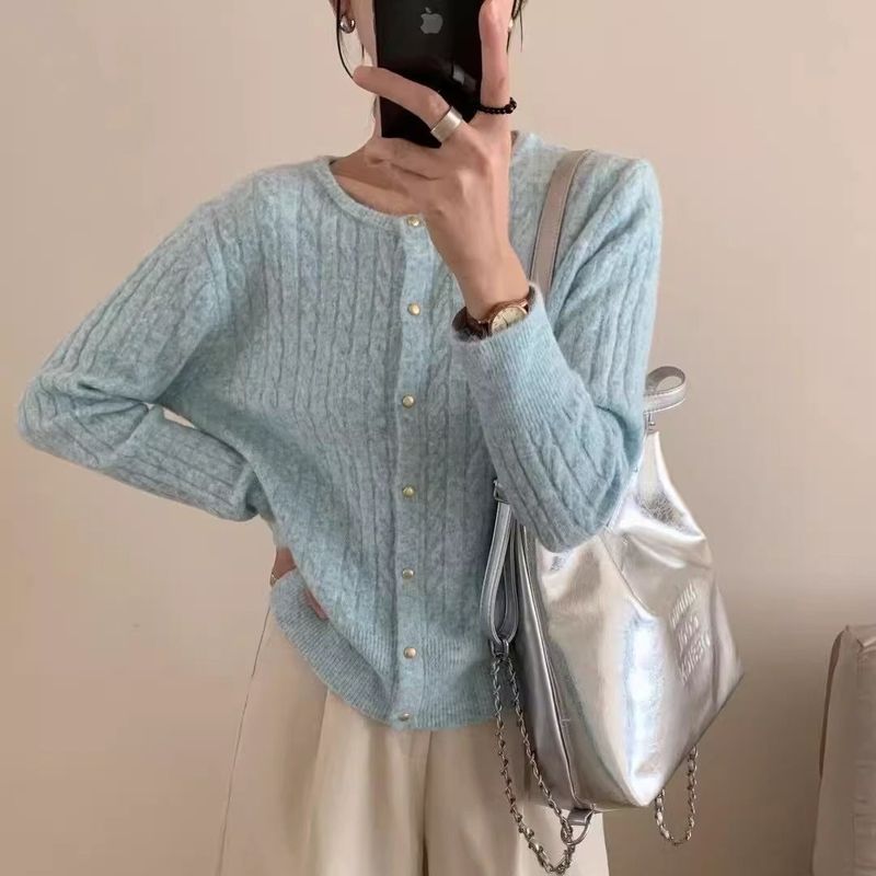 复古温柔风针织开衫外套女2025新款早秋麻花毛衣慵懒风上衣外穿|undefined