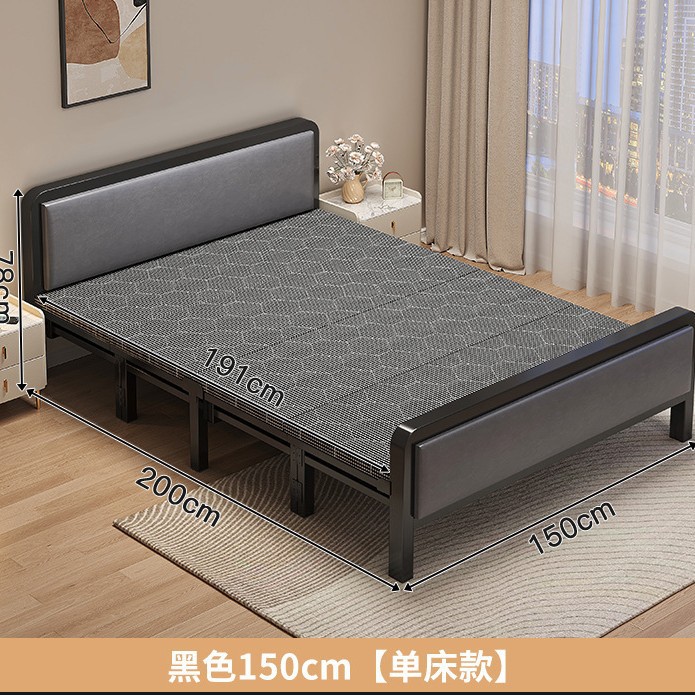 Cama plegable Cama individual Adulto doméstico 1 metro 2 Cama simple Alquiler Dormitorio Refuerzo Cama de hierro de placa dura Cama doble