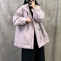 轻薄款棉衣棉服女2025新款秋冬季连帽外套宽松大衣