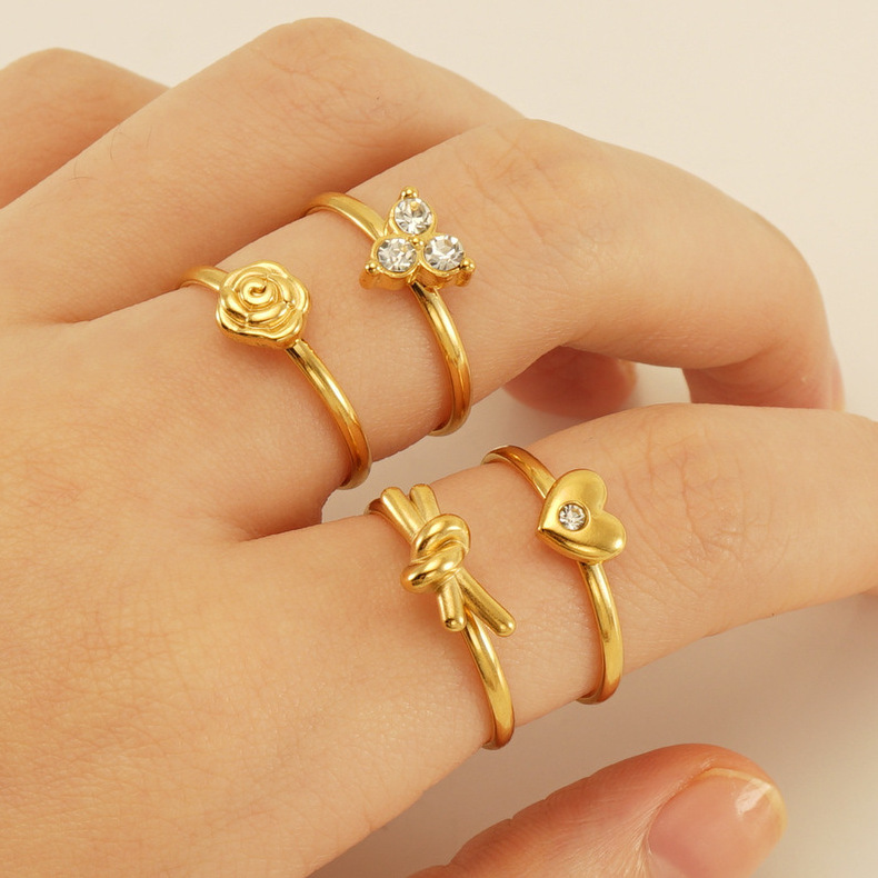 Solid Color Pattern Women's Gender Titanium Steel Retro Solid Color Inlay Zircon Rings