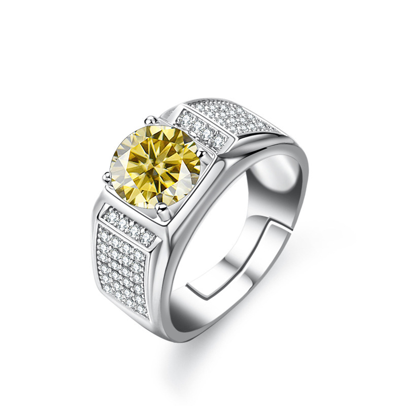 Transfronterizos 1 quilates de plata esterlina color rosa anillo de piedra de moissanita abierto anillo de hombre ajustable suministro directo de fabricantes