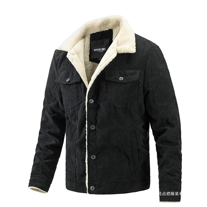Cross-Border Amazon 2025 Autumn and Winter Men's Corduroy Plus Velvet Jacket Casual Jacket Trendy Men's Clothing Dropshipping