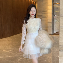 法式甜美重工钉珠千层纱连衣裙女2024秋冬新款宽松收腰蛋糕仙女裙