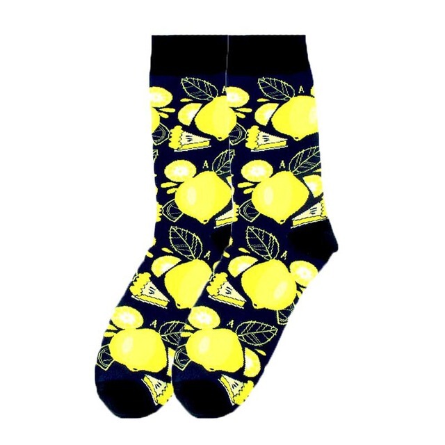 New Autumn Winter Socks Men Funny Fruit Seafood Pattern Happy Socks Avocado Lemon Pizza Harajuku Calc