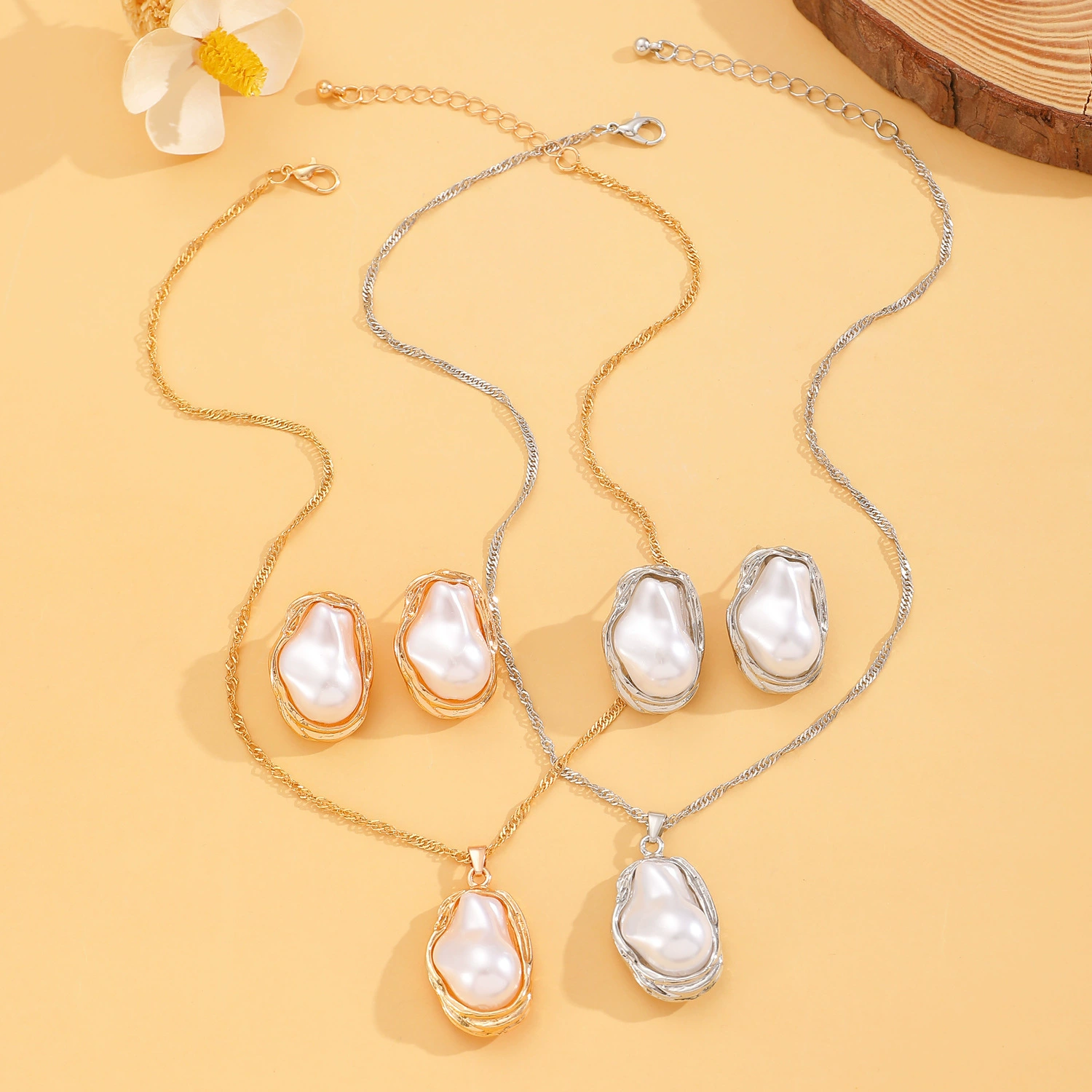 Silver baroque pearl jewelry set
