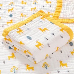 A type of cute cartoon-style pure cotton six-layer gauze baby bath towel with edge stitching, suitable for both boys and girls, baby bath towels for newborns, baby swaddling blankets