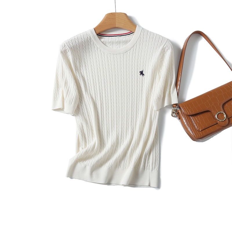 MIU spring and summer round neck embroidered Raff style pony fashionable simple sweater for women TN2258 fashionable and versatile