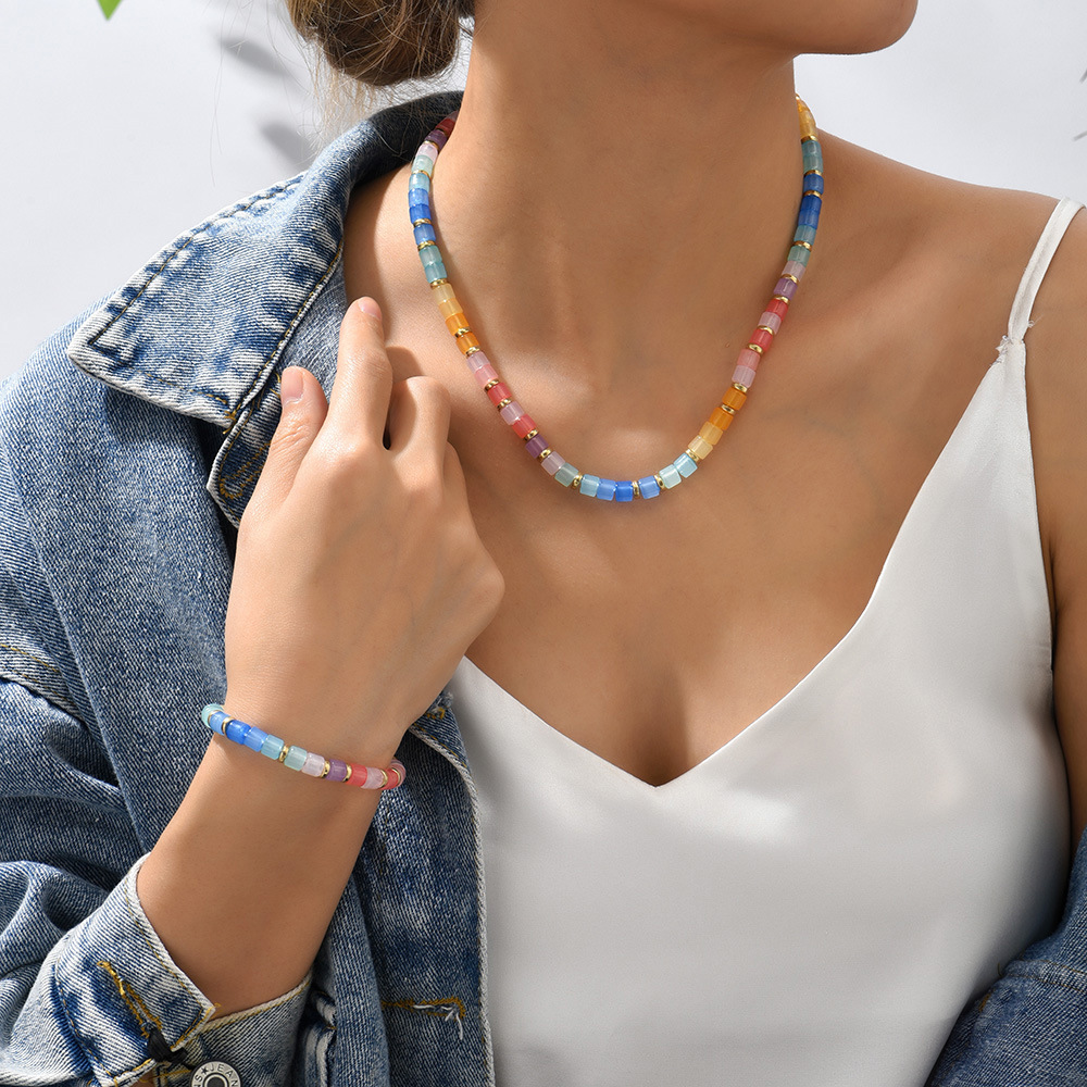 8g Weight Necklace Classification Resin, Copper Chain Material Beaded Chain Chain Type 1 Piece Quantity Holiday, Daily Occasion Resin, Copper Material Colorful Pattern All Seasons Season Women's Gender Vacation Style Vacation Colorful Resin Copper Beaded Chain Beaded Necklaces Wholesale 1
