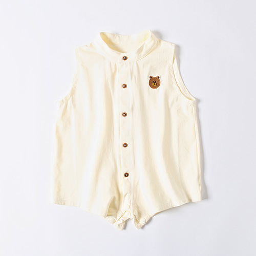 ins children's clothing 2024 summer children's jumpsuit Korean version western style sleeveless round neck cartoon 0-3 years old baby pants