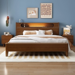 Nordic Style Solid Wood Bed Simple Modern 1.8 m Double Bed Master Bedroom Full Solid Wood Rubber Wood 1.5 Small Apartment Storage Bed