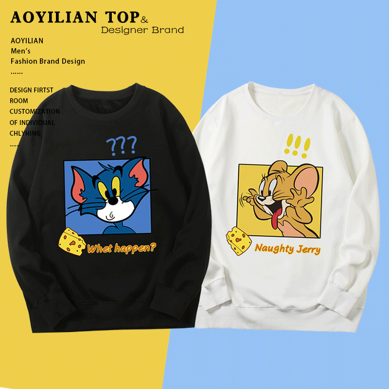 Tom and Jerry Couple Sweatshirt Tom Jerry Clothes Autumn and Winter Loose and Versatile Round Neck Pullover Jacket for Men 12