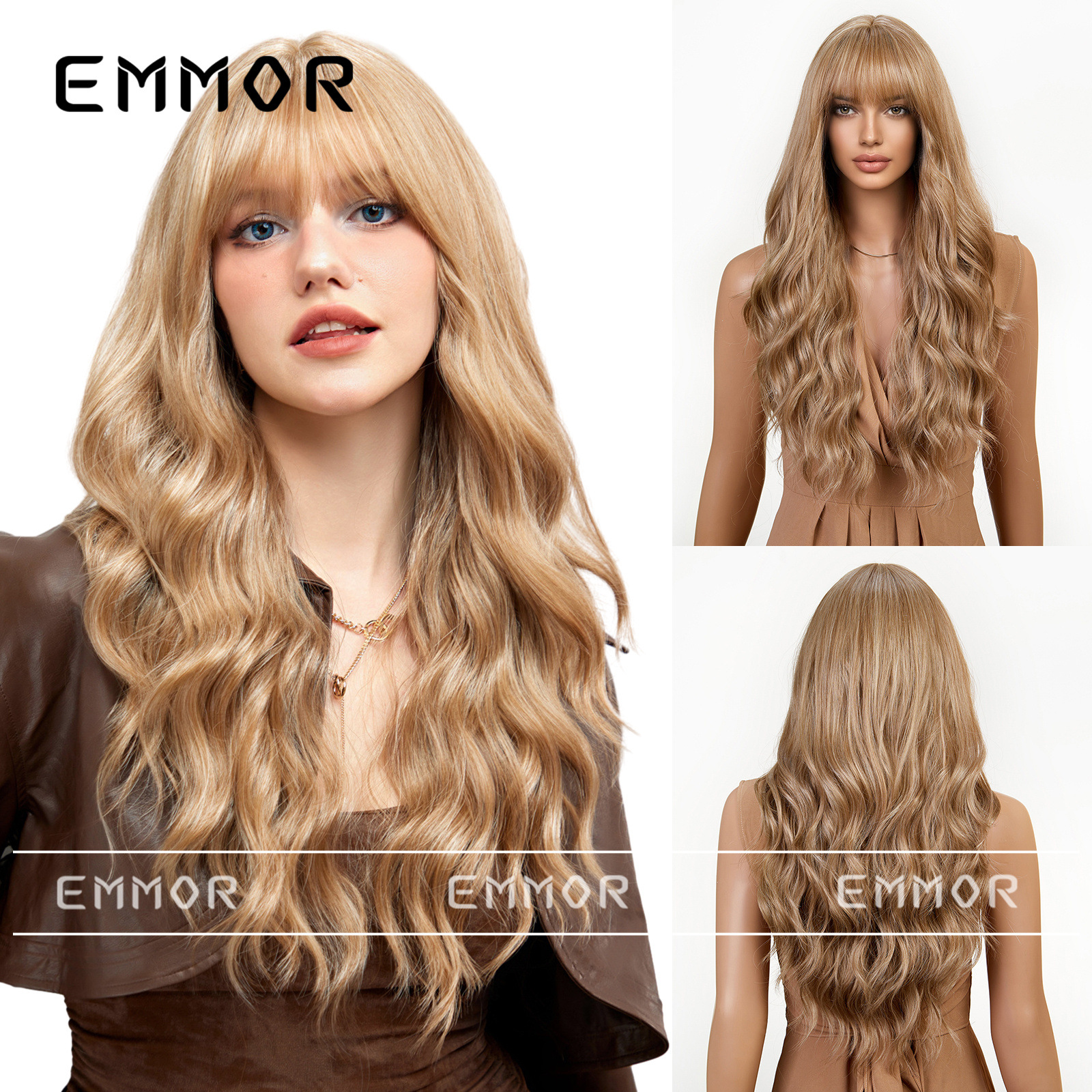 Marrón dorado teñido Rosa dibujos animados aire Bangs onda rizado Pelo Largo elegante mullido perezoso peluca cabeza completa forma