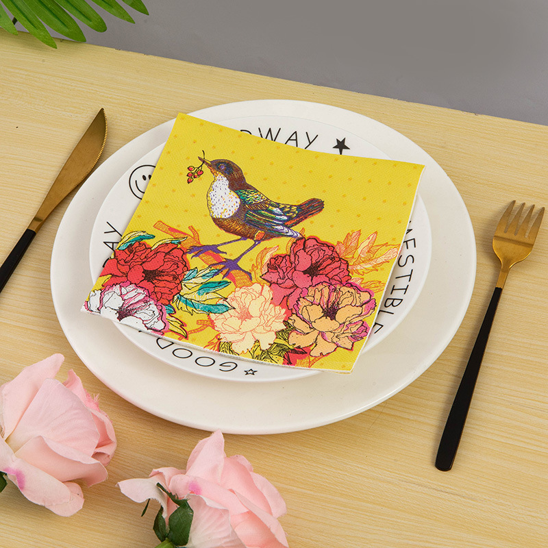 Amazon Flower and Bird Series Printed Napkin Original Wood Pulp Double Layer Colorful Paper Towel Kitchen Table Holiday Decoration