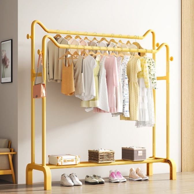 Cat Ear Clothes Drying Rack for Home Use, Floor-Standing Bedroom Clothes Hanging Rod, Simple Indoor Dormitory Mobile Drying Rack for Clothes and Hats