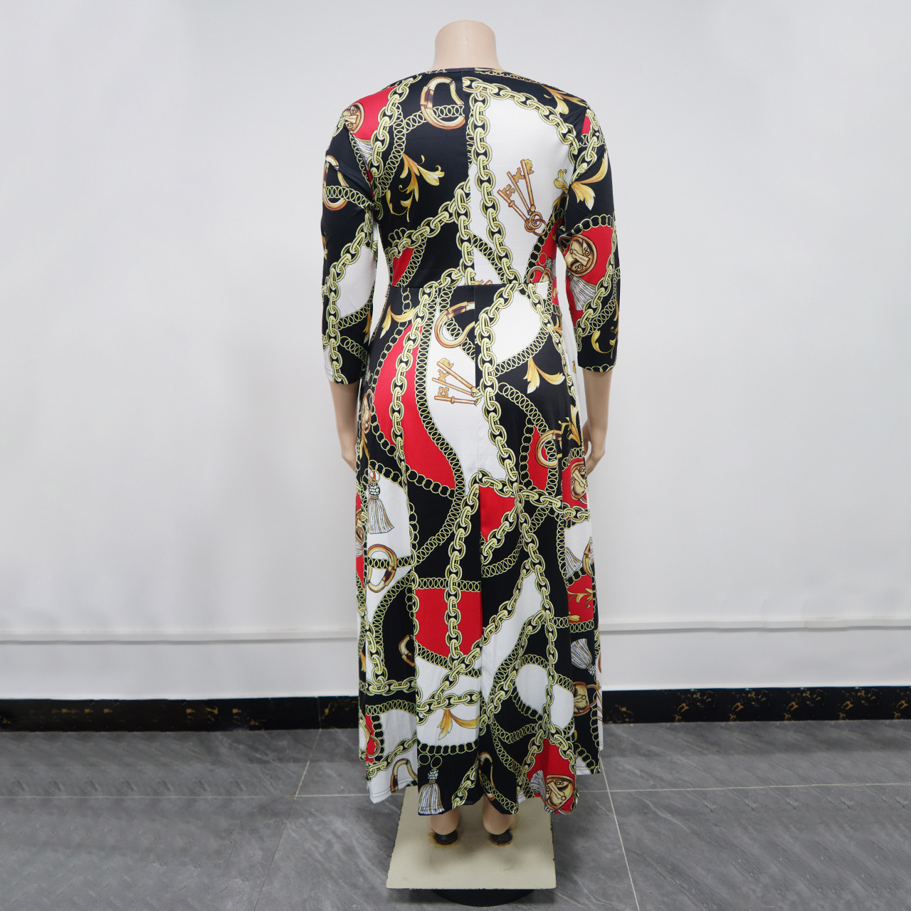 Regular Dress Retro Lady Round Neck Printing 3/4 Length Sleeve Printing Maxi Long Dress Tea Party Street display picture 5