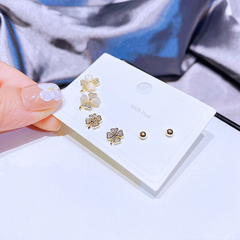 YAKEMIYOU Fashion three pairs heart-shaped four-leaf clover copper earrings set