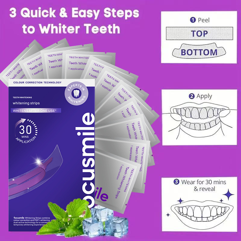 Hi Smile Purple V34 Essence Teeth Whitening Strips for Yellow Teeth Whitening, Adult Color Correcting Strips, 7 Pairs, 14 Pairs