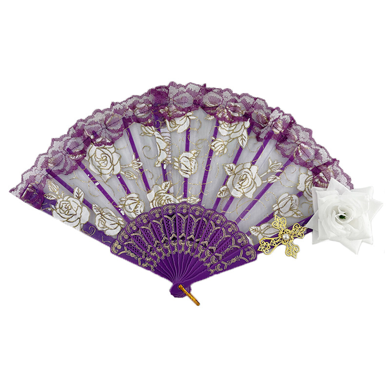 Nuevo abanico de encaje rosa con luces LED, regalo de boda, accesorio para el Festival Qixi, abanico plegable de estilo chino