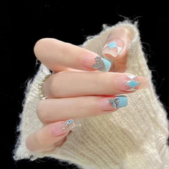 Two-color clear French diamond manicure, mother-of-pearl love wear manicure, fresh French style manicure wholesale