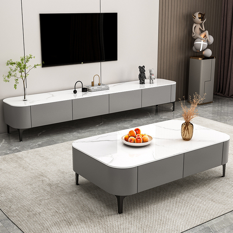 UV 기술 가죽 회색 캐비닛 + 3C 강화 유리 흰색 + 검정색 다리